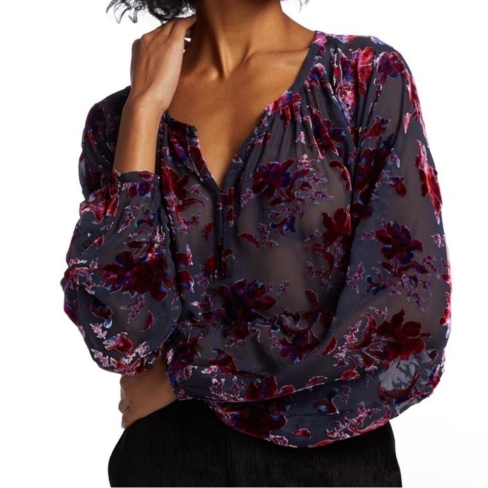 Rag & Bone Blouse Women's Small Purple Floral Velvet Burnout Top Whimsigoth Boho